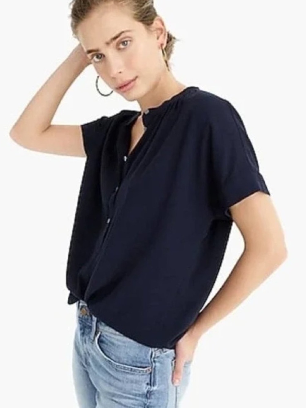 J. Crew Black Drapey Short Sleeve Popover Blouse